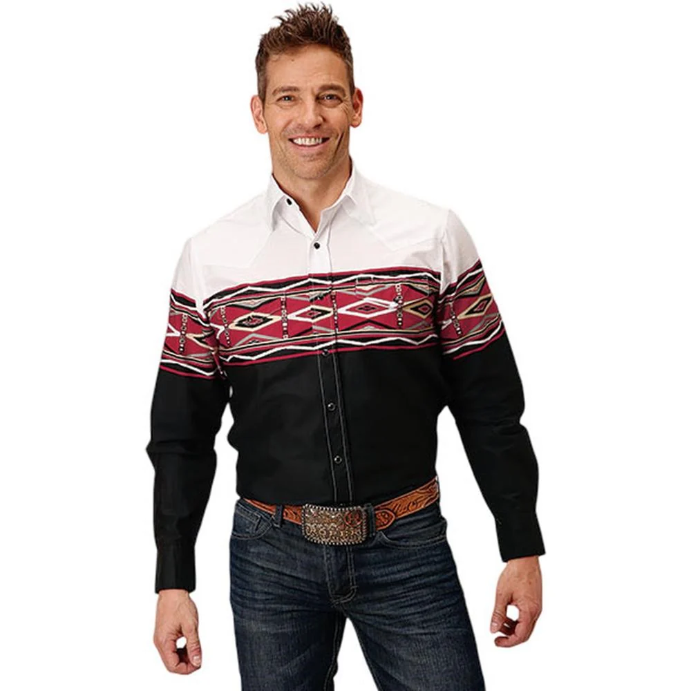Roper - Mens Aztec Border Print Long Sleeve Western Shirt - Image 2
