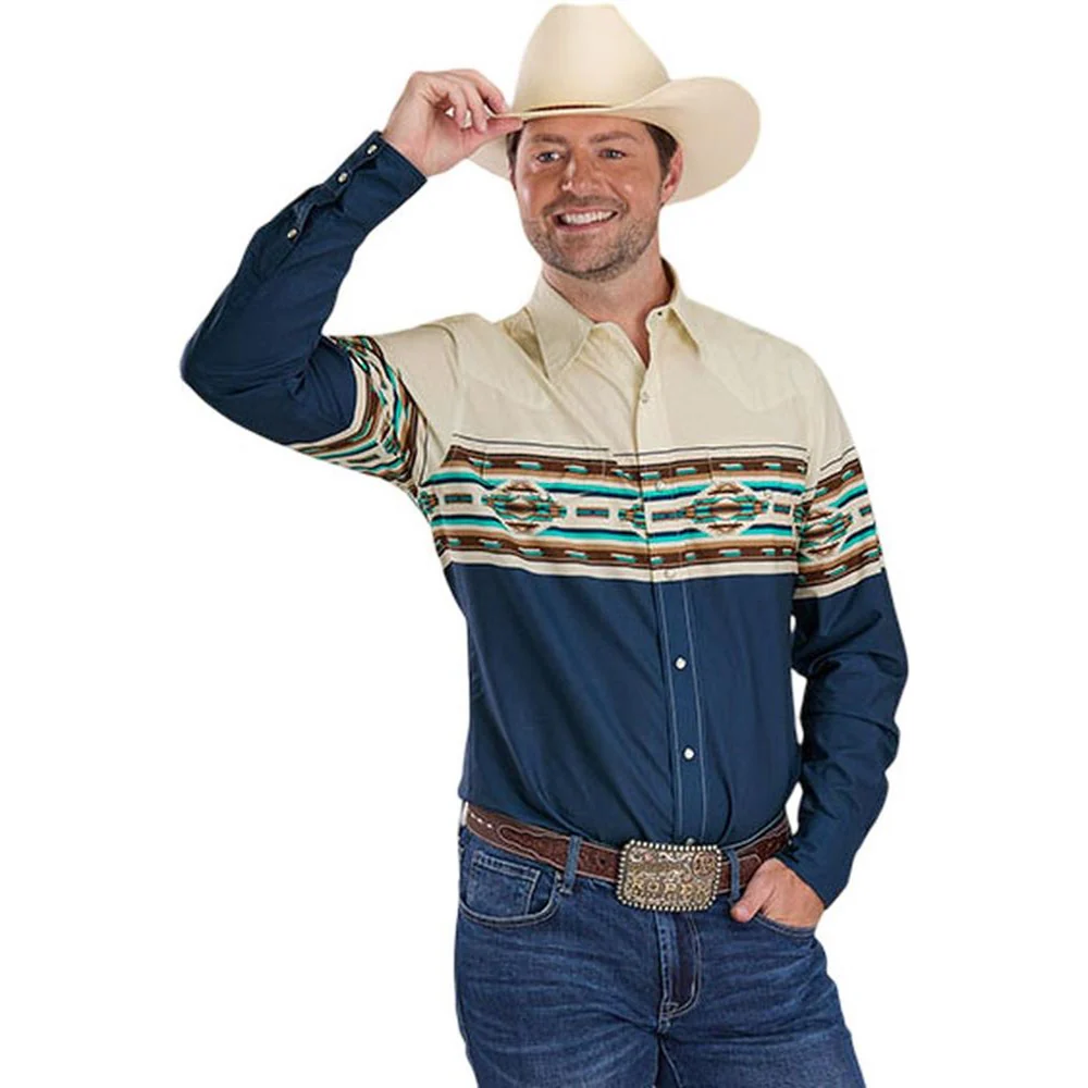 Roper - Mens Aztec Border Print Long Sleeve Western Shirt