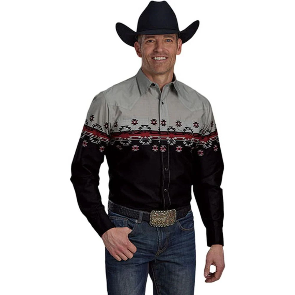Roper - Mens Aztec Border Print Long Sleeve Western Shirt - Image 2
