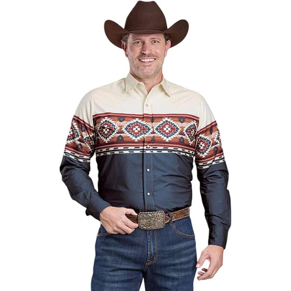 Roper - Mens Aztec Border Print Long Sleeve Western Shirt