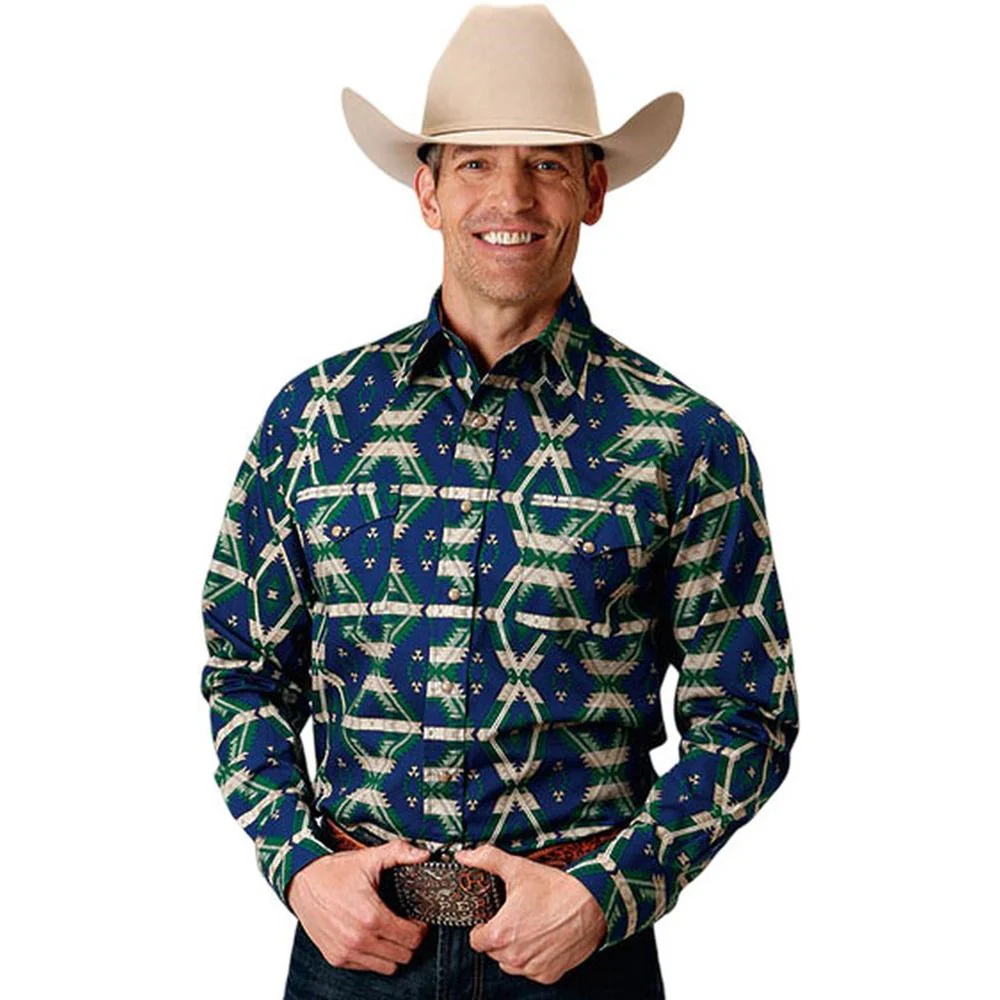 Roper - Mens Aztec Print Long Sleeve Western Shirt - Image 2