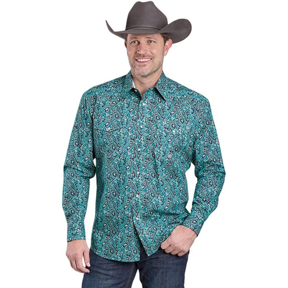 Roper - Mens Long Sleeve Shirt Amarillo Blue Jay Western - Image 2