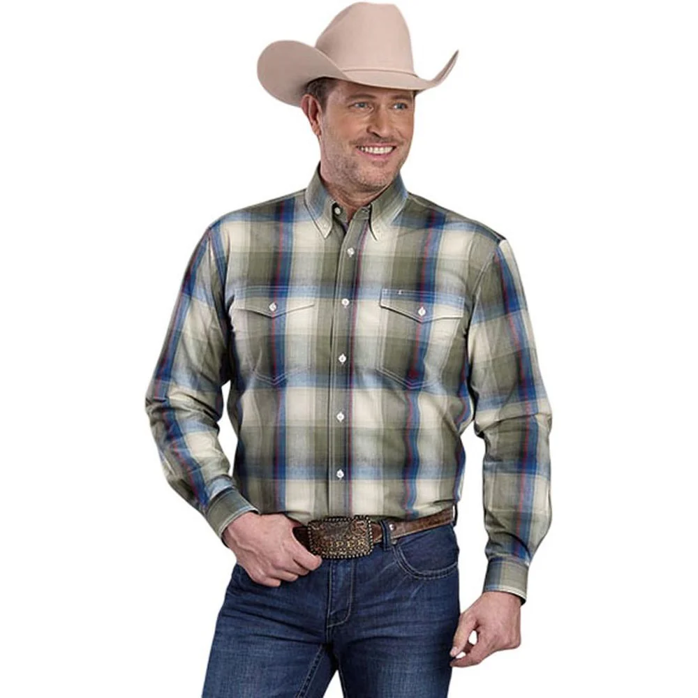 Roper - Mens Long Sleeve Shirt Amarillo Evergreen Western