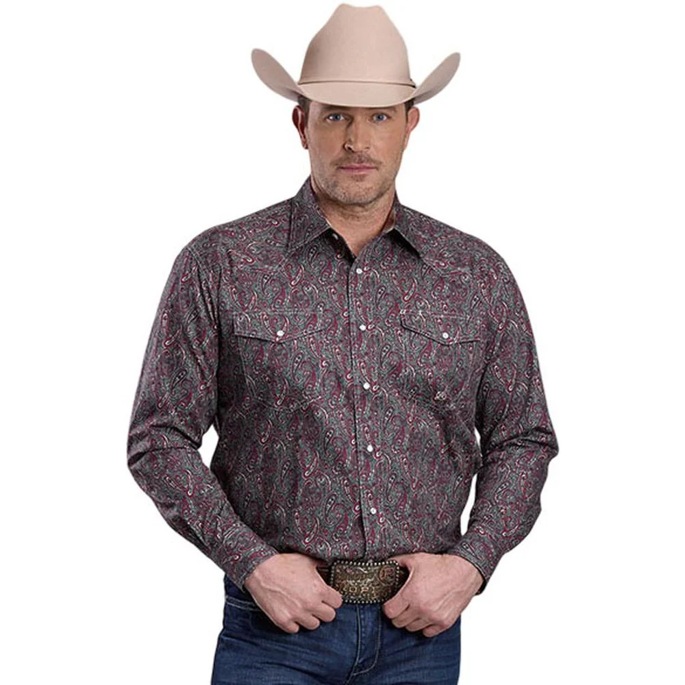 Roper - Mens Long Sleeve Shirt Amarillo Garnet Western - Image 2