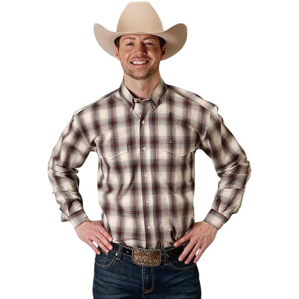 Roper - Mens Long Sleeve Shirt Amarillo Red Currant Western - Image 2