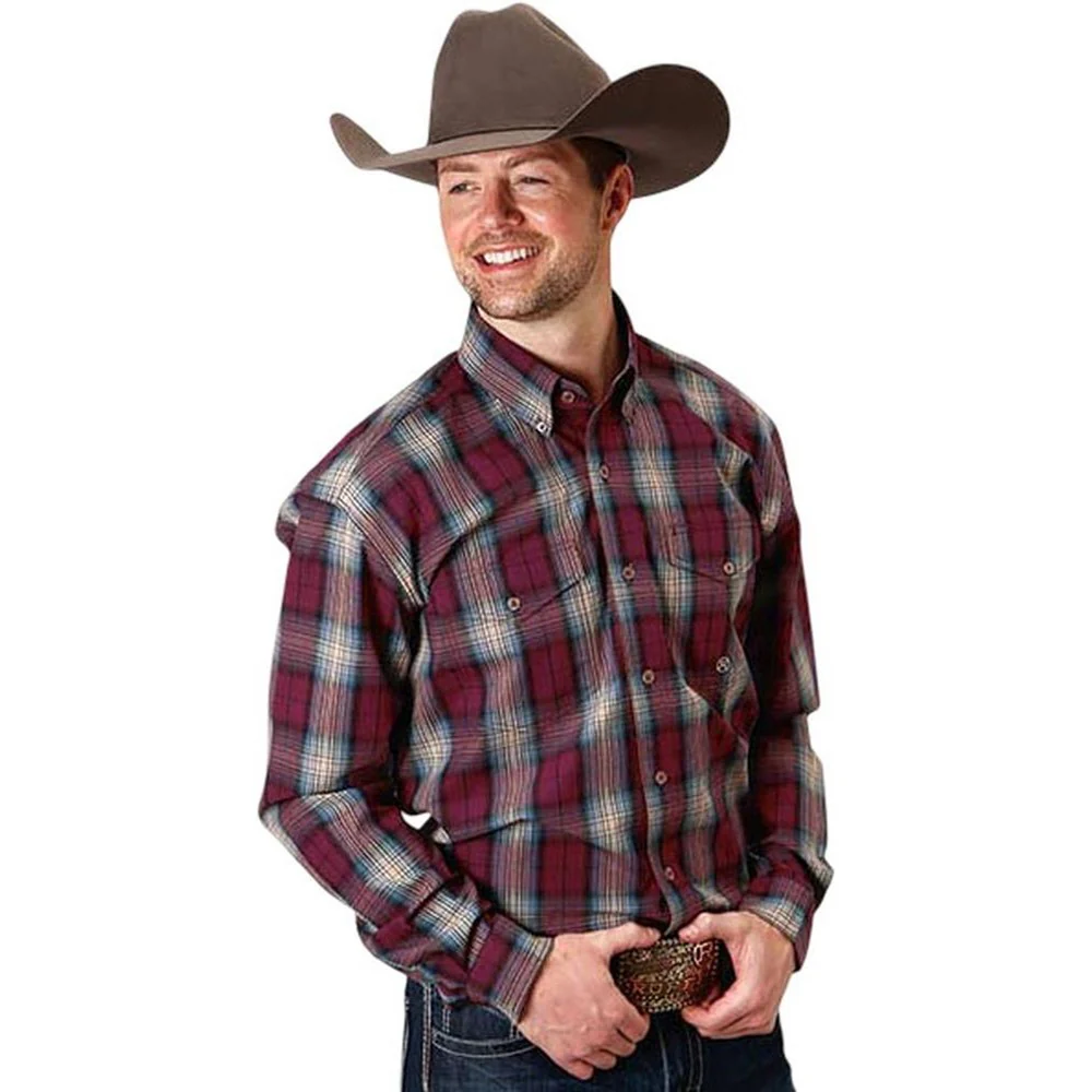 Roper - Mens Long Sleeve Shirt Amarillo Red Currant Western - Image 2
