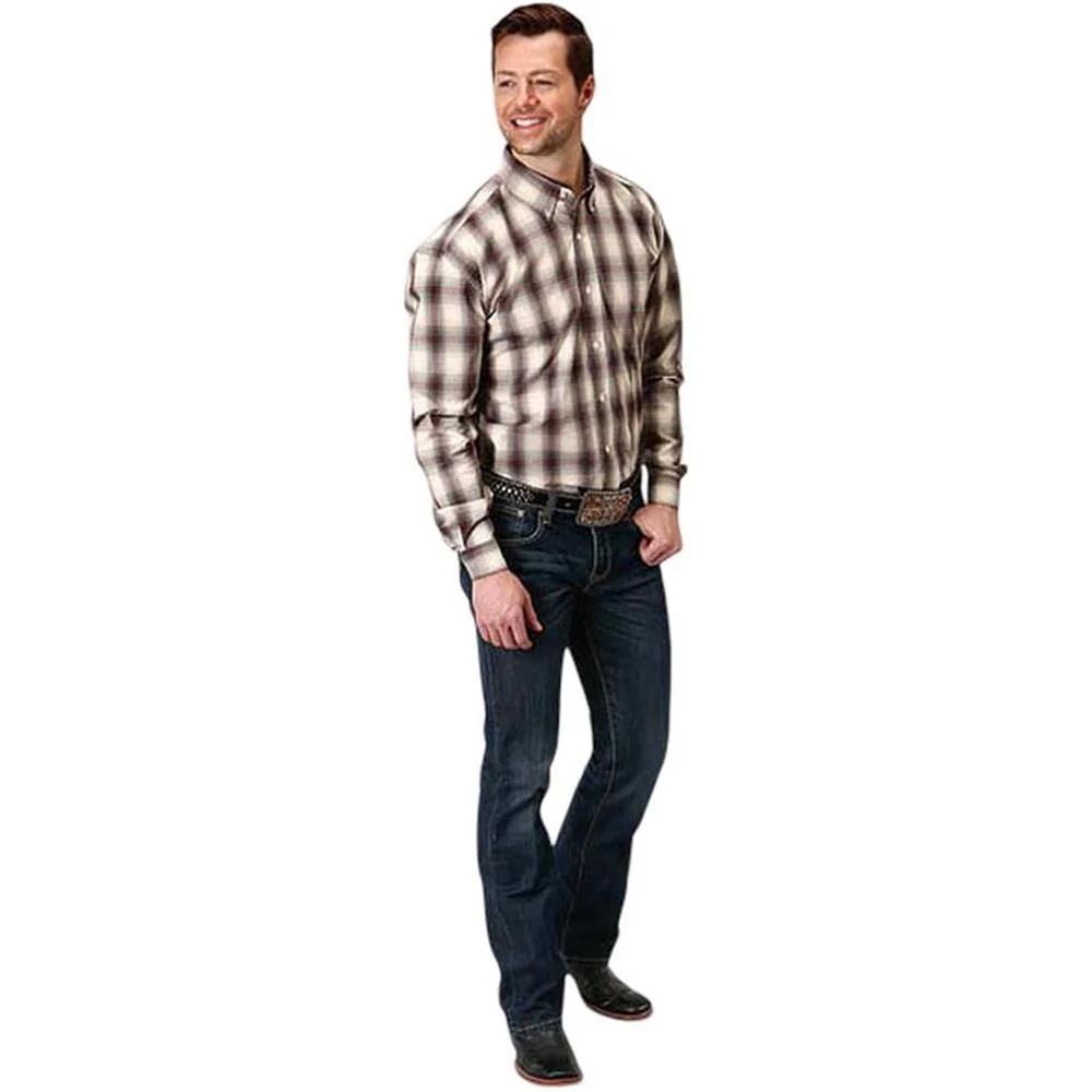 Roper - Mens Long Sleeve Shirt Amarillo Red Currant Western