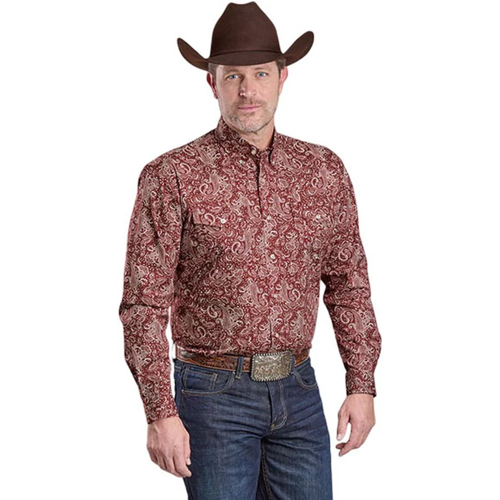 Roper - Mens Long Sleeve Shirt Amarillo Red Feather Western
