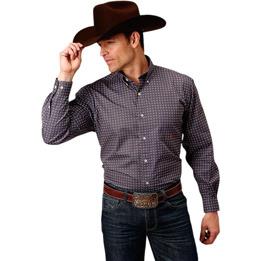 Roper - Mens Long Sleeve Shirt Amarillo Spiced Plum Western - Image 2