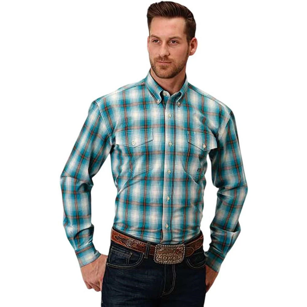 Roper - Mens Long Sleeve Shirt Amarillo Turquoise Canyon Western