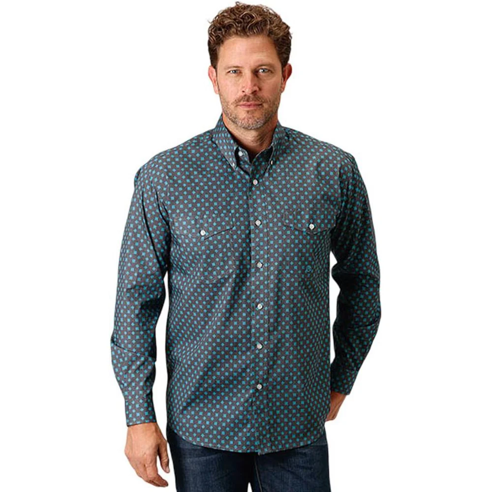 Roper - Mens Long Sleeve Shirt Amarillo Turquoise Pool Western - Image 2