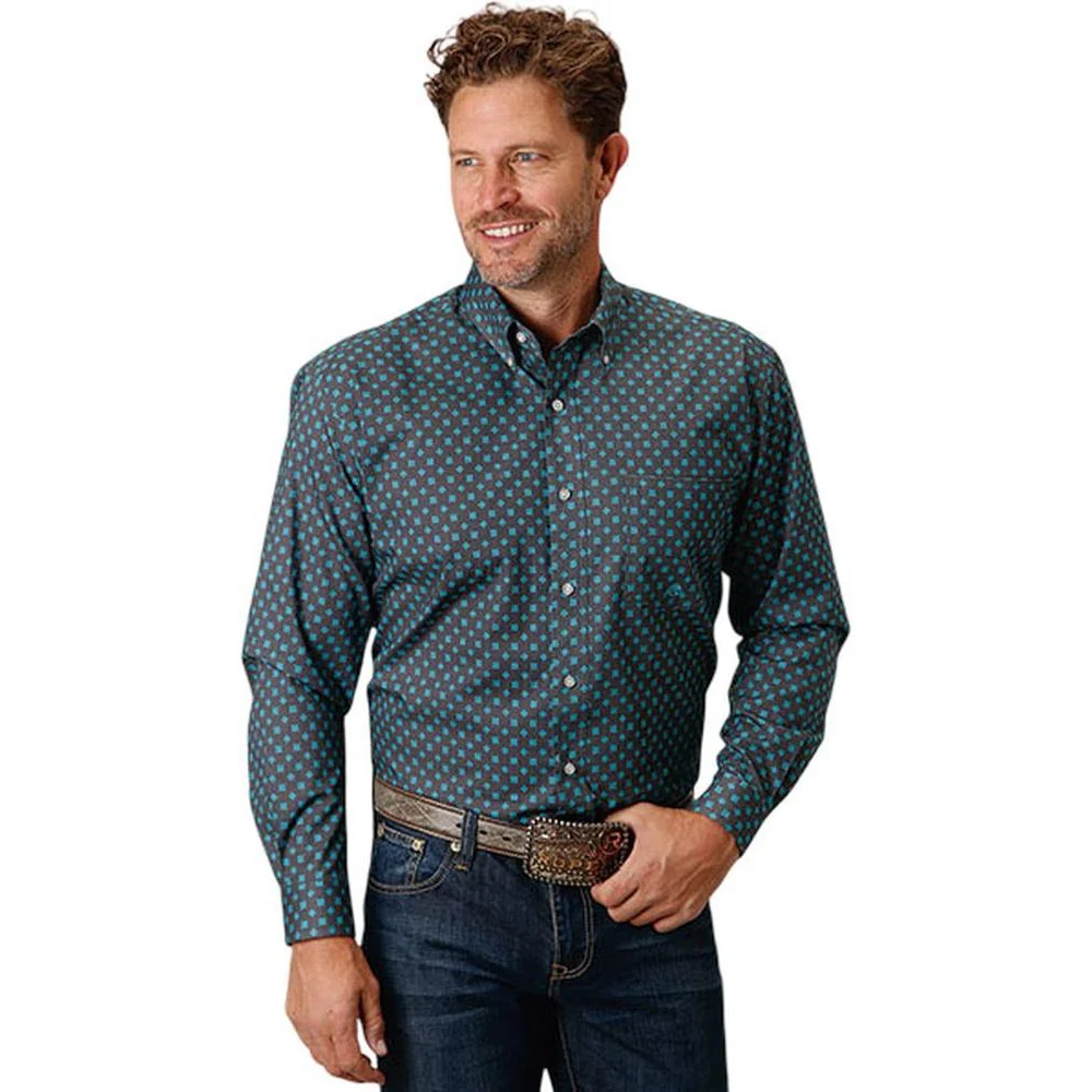 Roper - Mens Long Sleeve Shirt Amarillo Turquoise Pool Western - Image 2