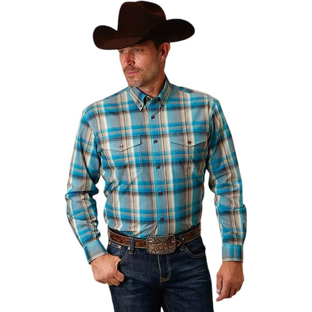 Roper - Mens Long Sleeve Shirt Amarillo Turquoise Trail Western - Image 2