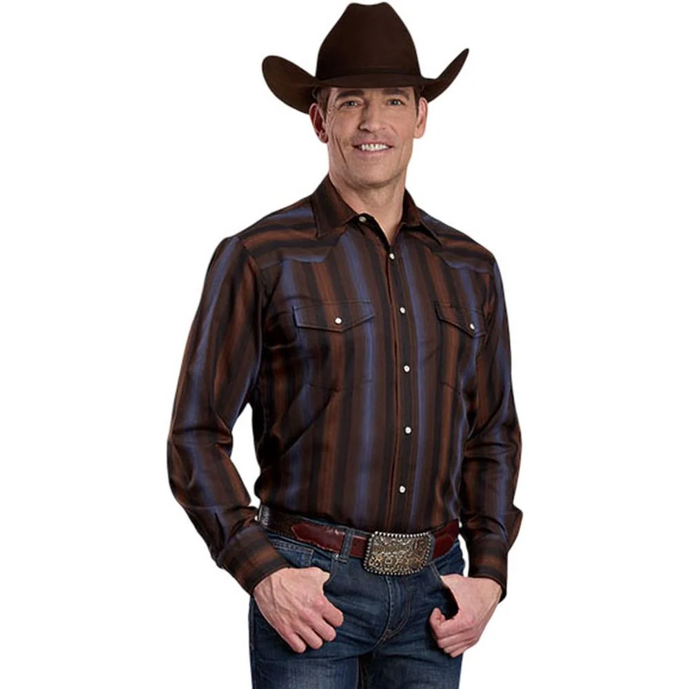 Roper - Mens Long Sleeve Shirt Karman Classics Western Stripe Snap