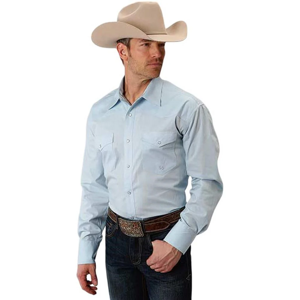 Roper - Mens Long Sleeve Shirt Solid Poplin Western Snap - Image 2