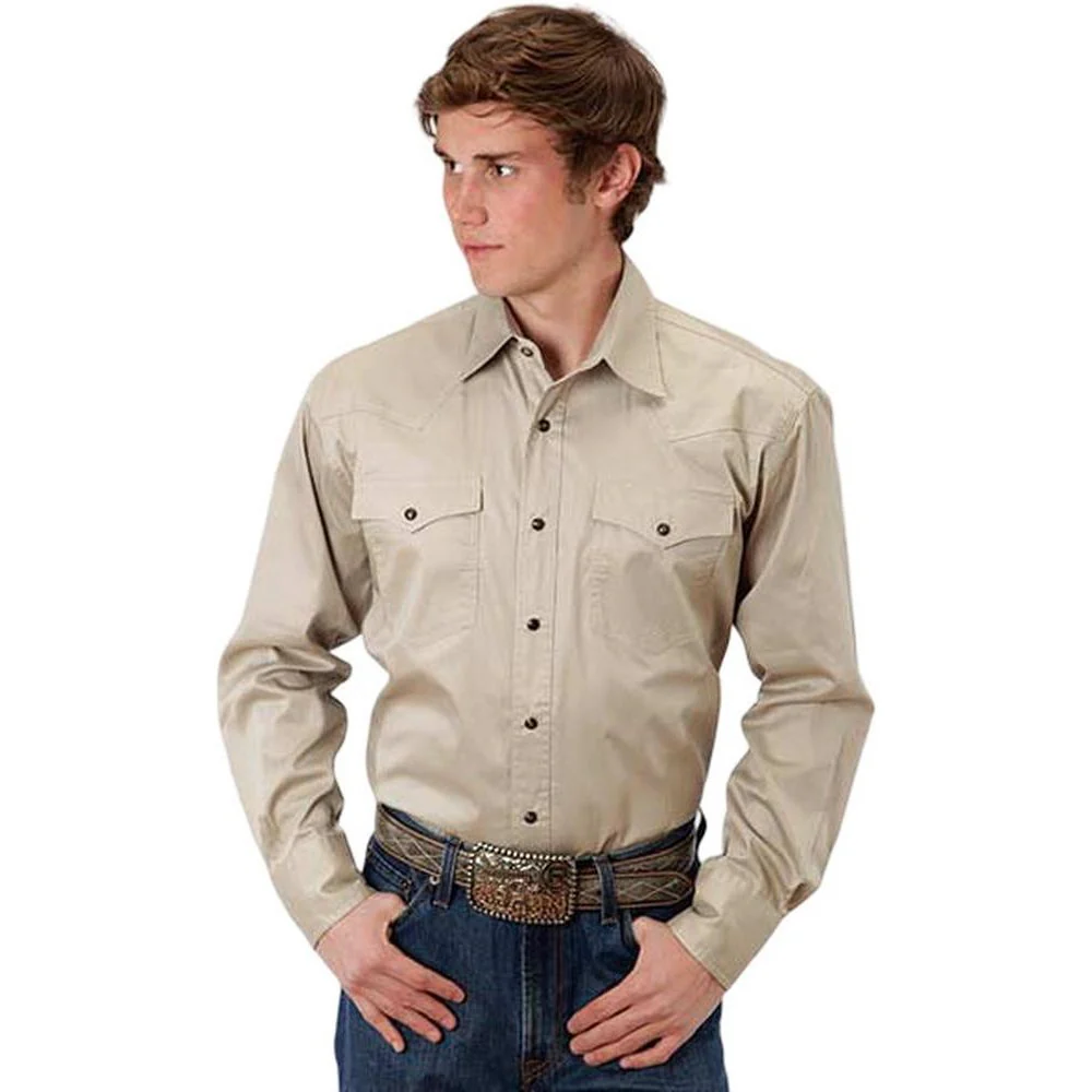 Roper - Mens Long Sleeve Shirt Solid Poplin Western Snap