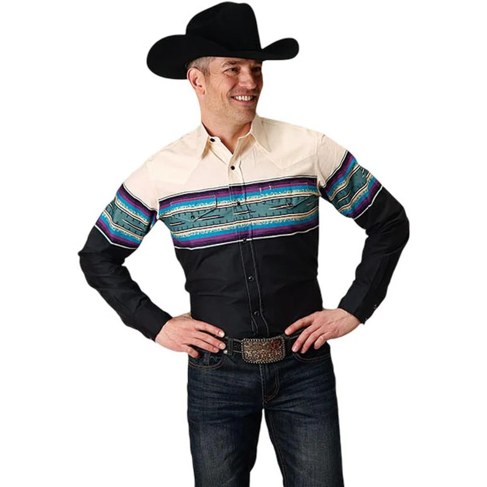 Roper - Mens Serape Border Print Long Sleeve Western Shirt