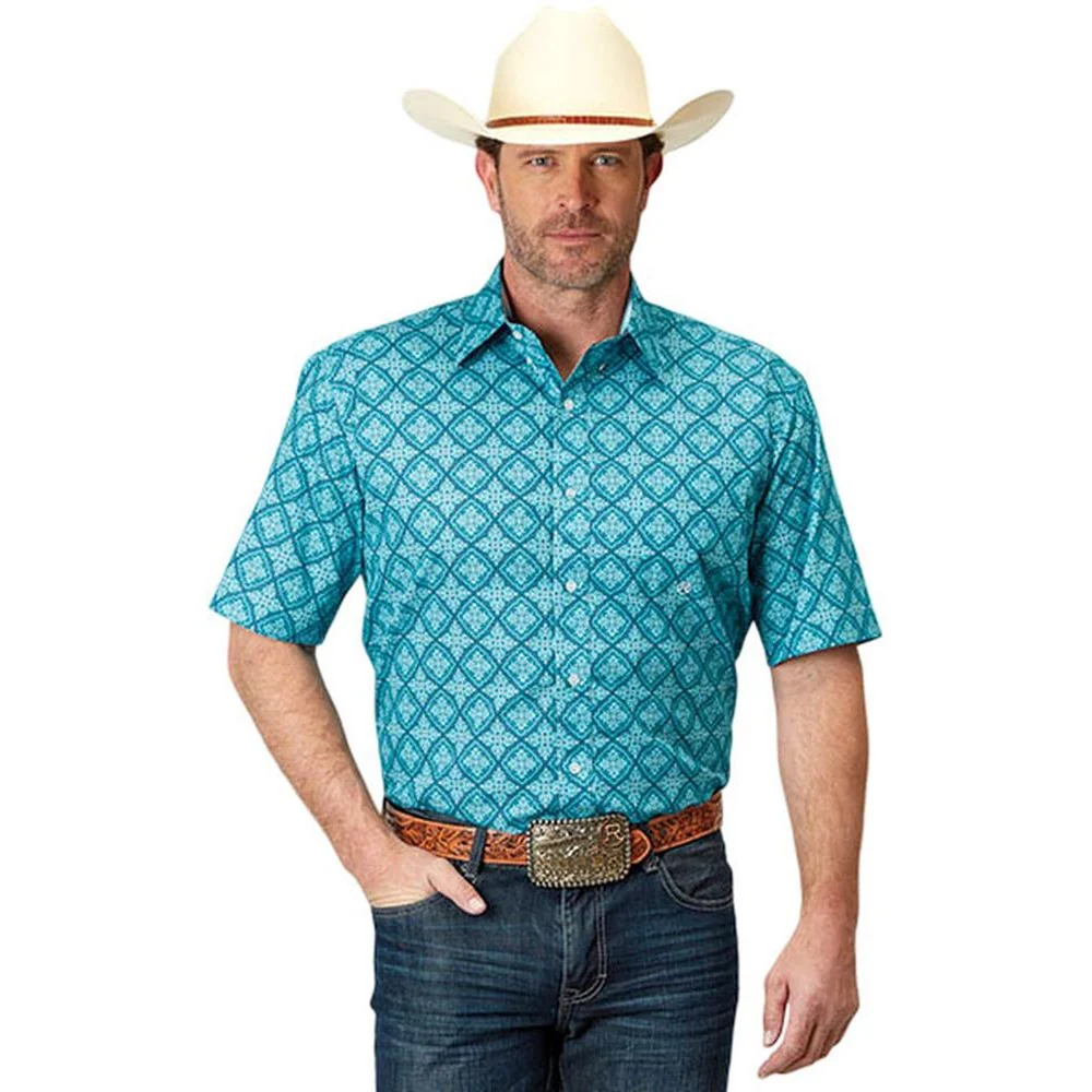 Roper - Mens Short Sleeve Shirt Amarillo Turquoise Lake Western - Image 2