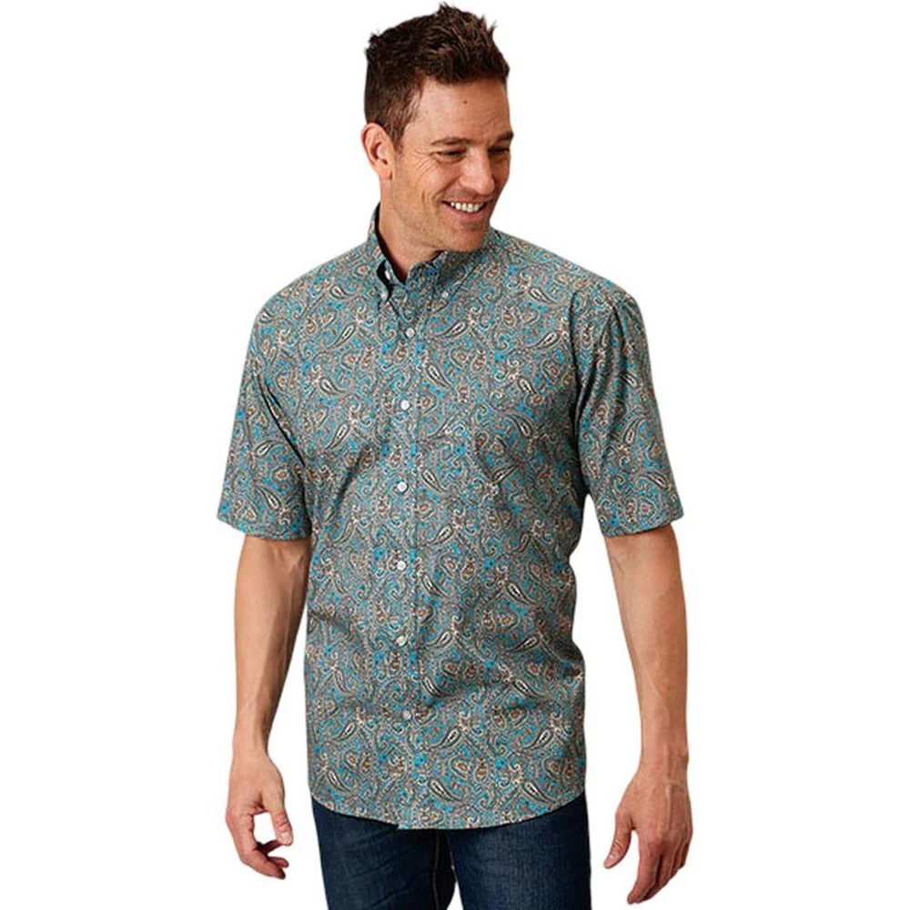 Roper - Mens Short Sleeve Shirt Amarillo Turquoise Saddle Western