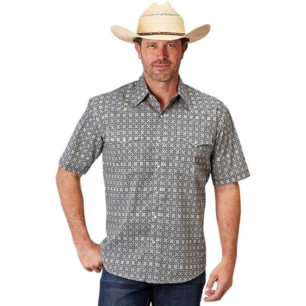 Roper - Mens Short Sleeve Shirt Amarillo Western Blues Western - Image 2