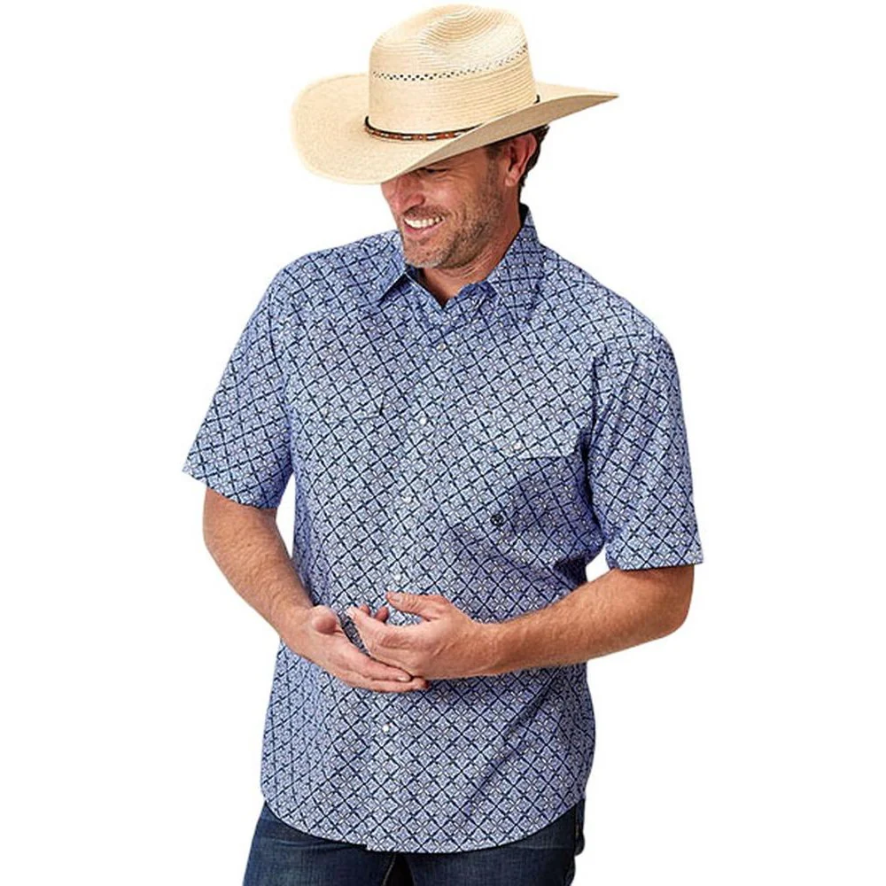 Roper - Mens Short Sleeve Shirt Amarillo Western Blues Western - Image 2