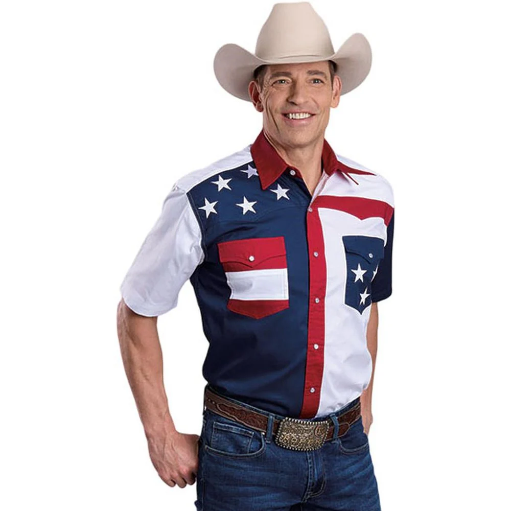 Roper - Mens Short Sleeve Shirt Americana Flag Design