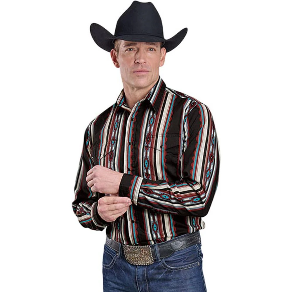 Roper - Mens Vertical Stripe Print Long Sleeve Western Shirt - Image 2