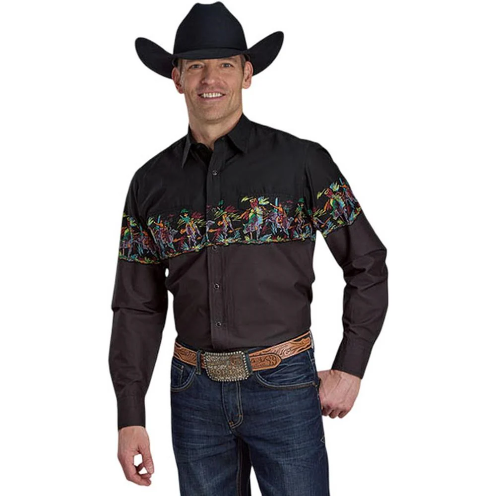Roper - Mens Vintage Border Print Long Sleeve Western Shirt - Image 2