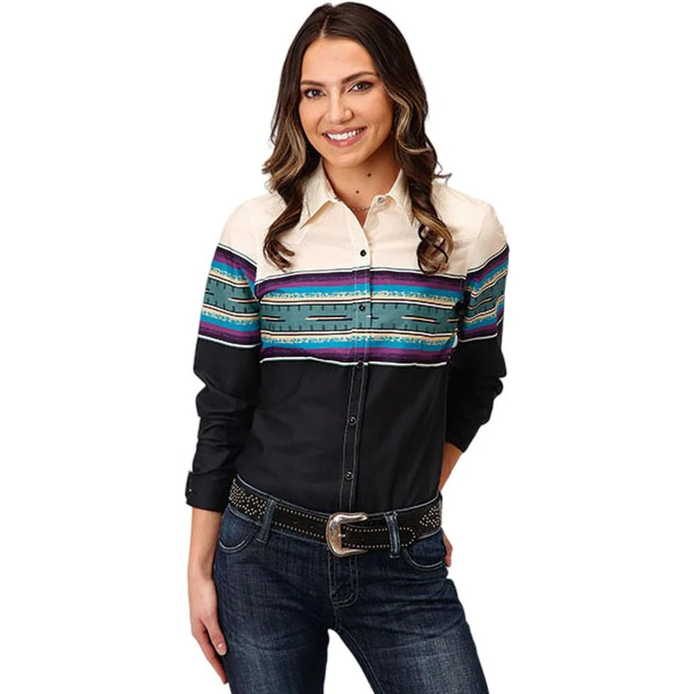 Roper - Womens Aztec Border Print Long Sleeve Western Shirt
