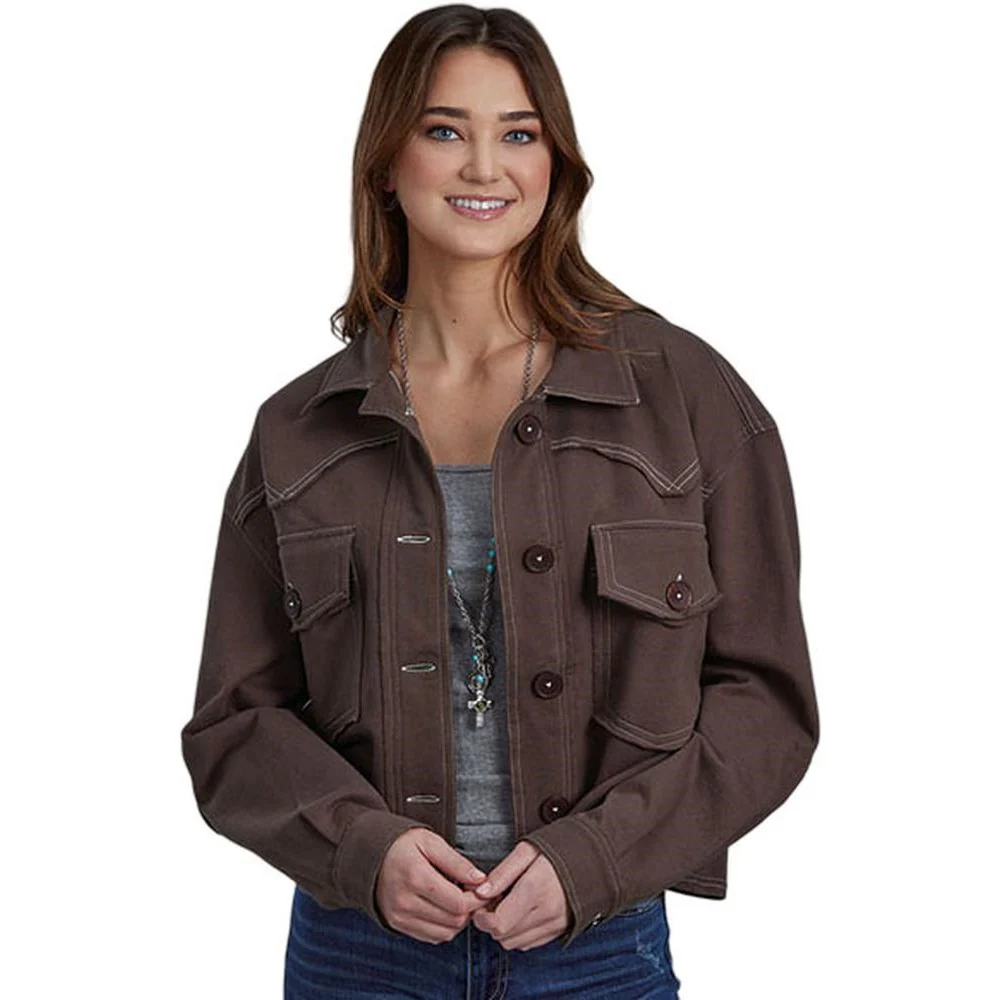 Roper - Womens Fall I Five Star Brown Cotton Fleece Long Sleeve Jacket Outerwear - Image 2