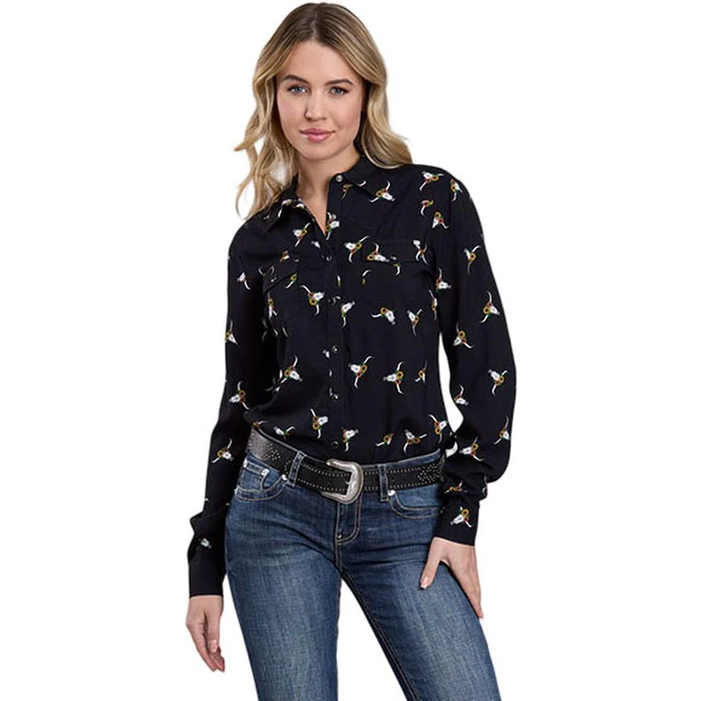 Roper - Womens Fall I Five Star Cow Skull Print Long Sleeve Western Blouse - Image 2