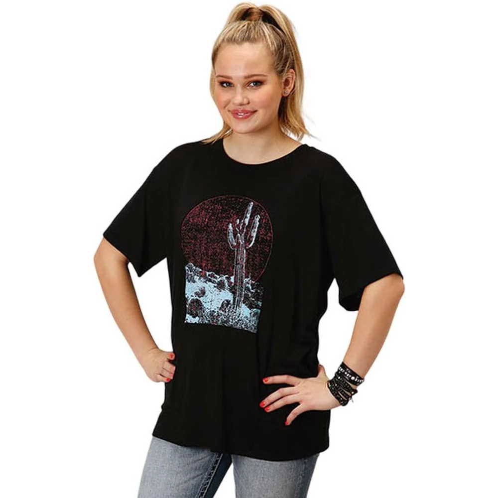 Roper - Womens Fall II Five Star Black Jersey Knit Short Sleeve Boyfriend T-Shirt - Image 2