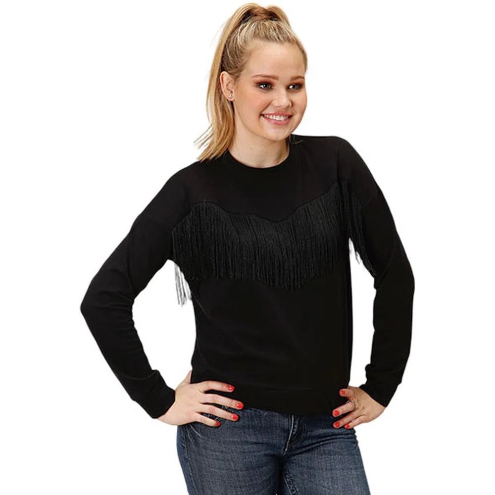 Roper - Womens Fall II Five Star Black Micro French Terry Long Sleeve Sweatshirt