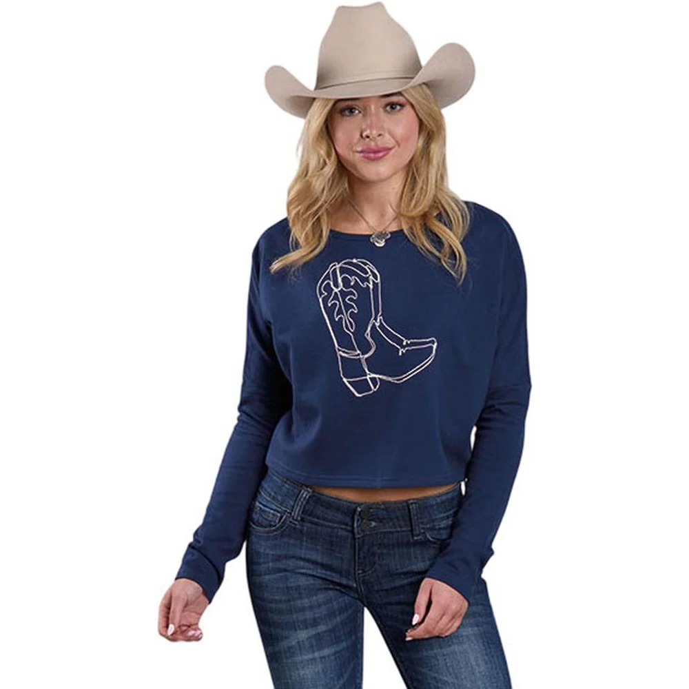 Roper - Womens Fall II Five Star Navy Cotton Fleece Long Sleeve Sweatshirt