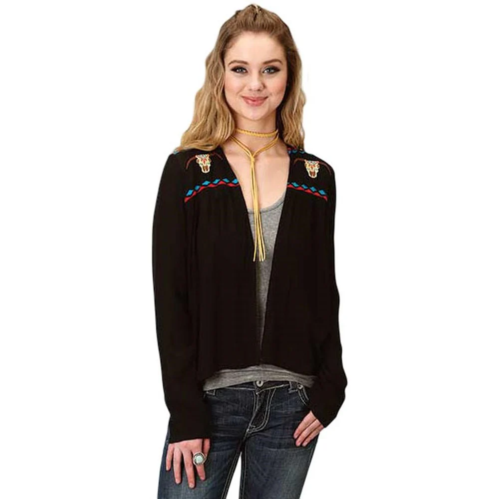 Roper - Womens Fall III Five Star Black Cotton Blend Crepe Cardigan - Image 2