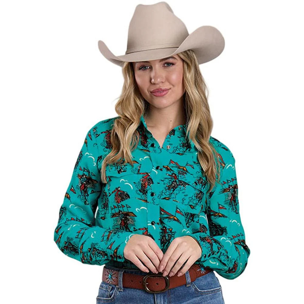 Roper - Womens Fall III Five Star Retro Rodeo Print Long Sleeve Western Blouse