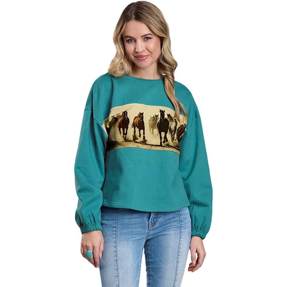 Roper - Womens Fall III Five Star Teal Cotton Fleece Long Sleeve Sweatshirt
