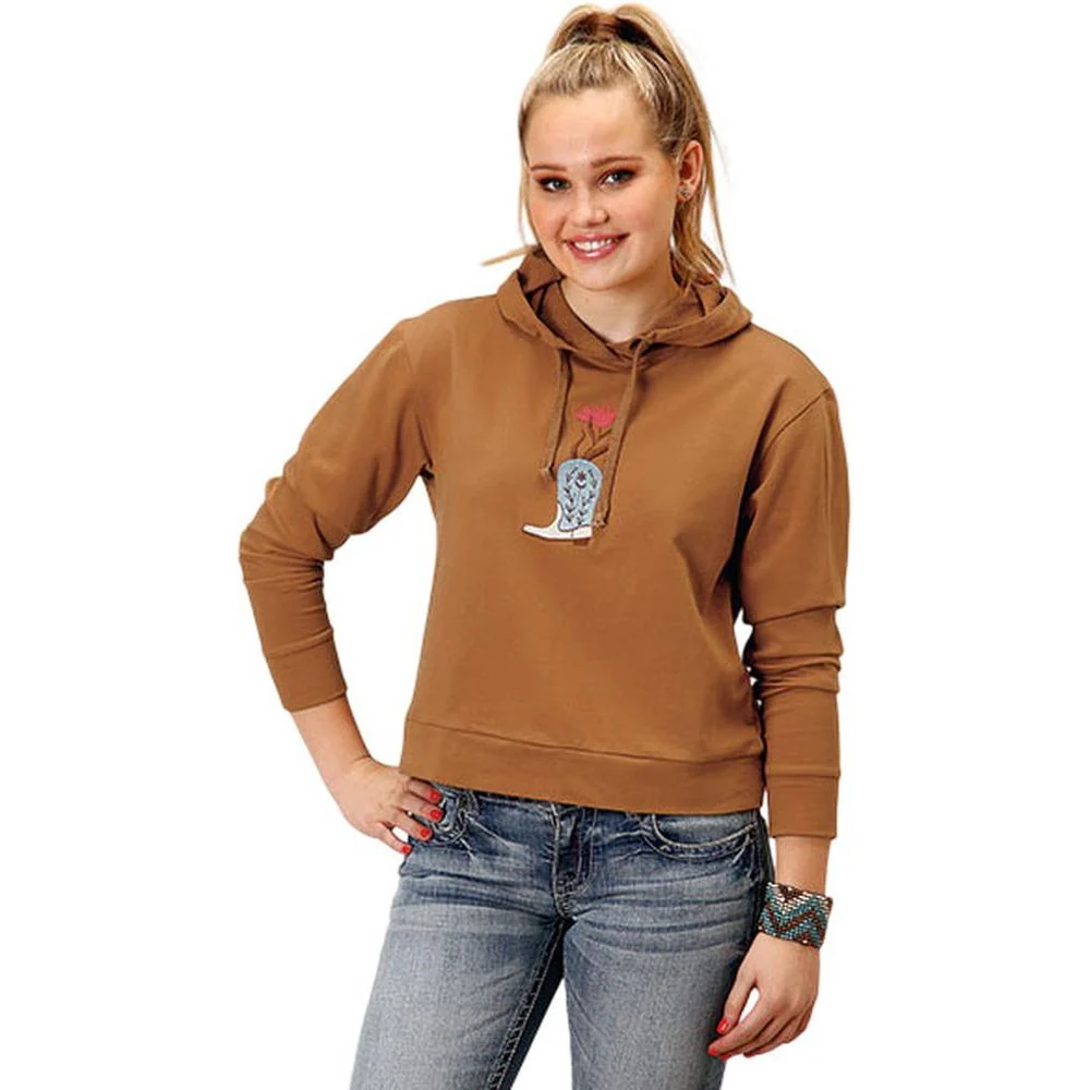 Roper - Womens Fall III Five Star Tobacco Brown Micro French Terry Hoodie Outerwear - Image 2