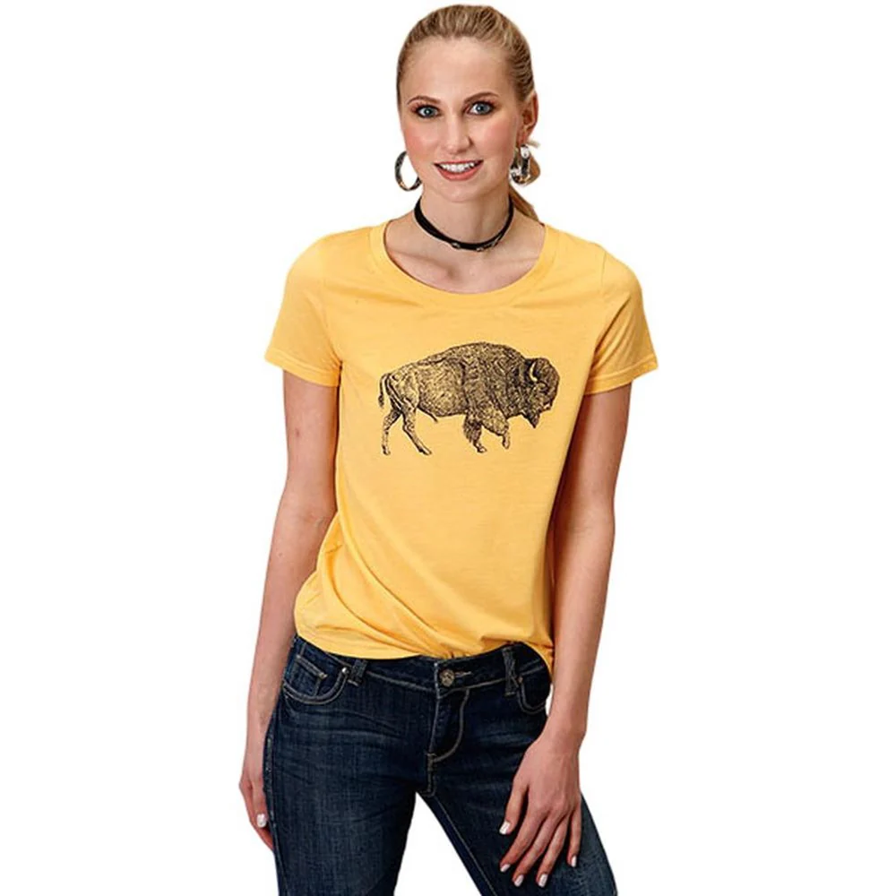 Roper - Womens Fall III Five Star Yellow Jersey Knit Short Sleeve T-Shirt - Image 2