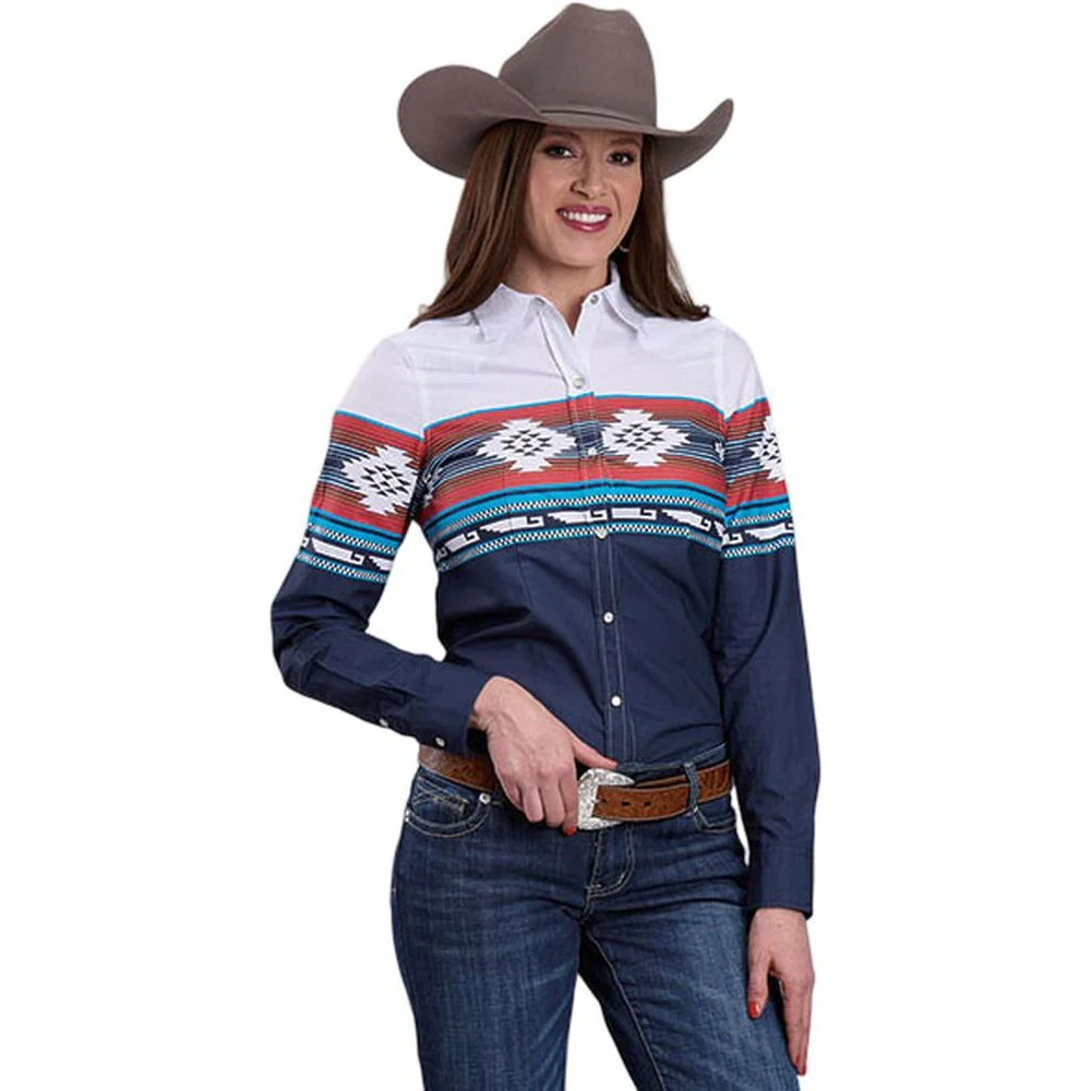 Roper - Womens Horizontal Aztec Border Print Long Sleeve Western Shirt