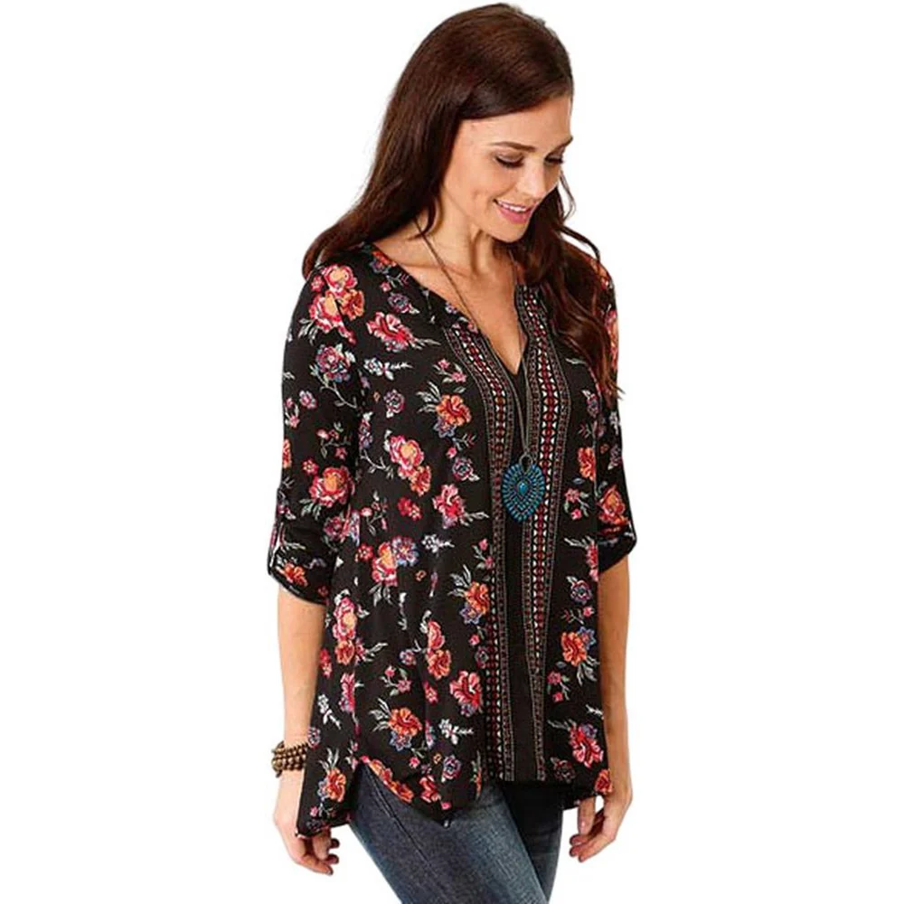 Roper - Womens Long Sleeve Shirt Studio West Midnight Garden