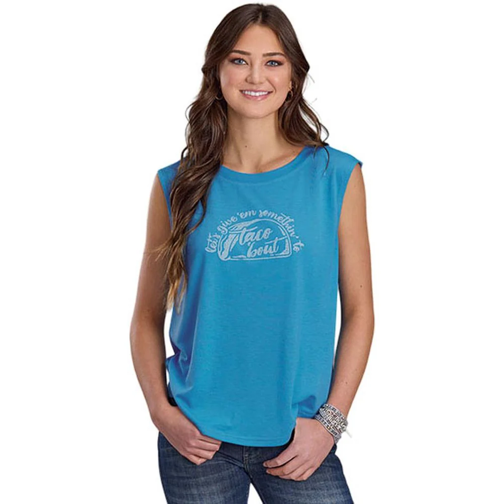 Roper - Womens Spring I Five Star Blue Jersey Knit Sleeveless Top - Image 2