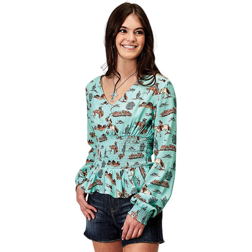 Roper - Womens Spring I Five Star Desert Toile Printed Rayon Long Sleeve Blouse
