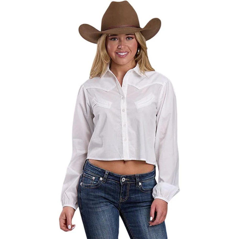Roper - Womens Spring III Five Star Light Cream Cotton Long Sleeve Western Blouse