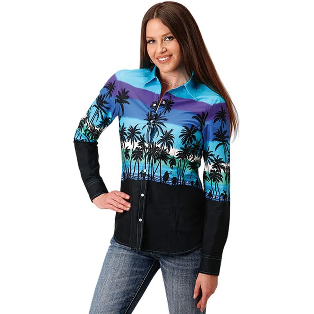Roper - Womens Vintage Scenic Print Long Sleeve Western Shirt - Image 2