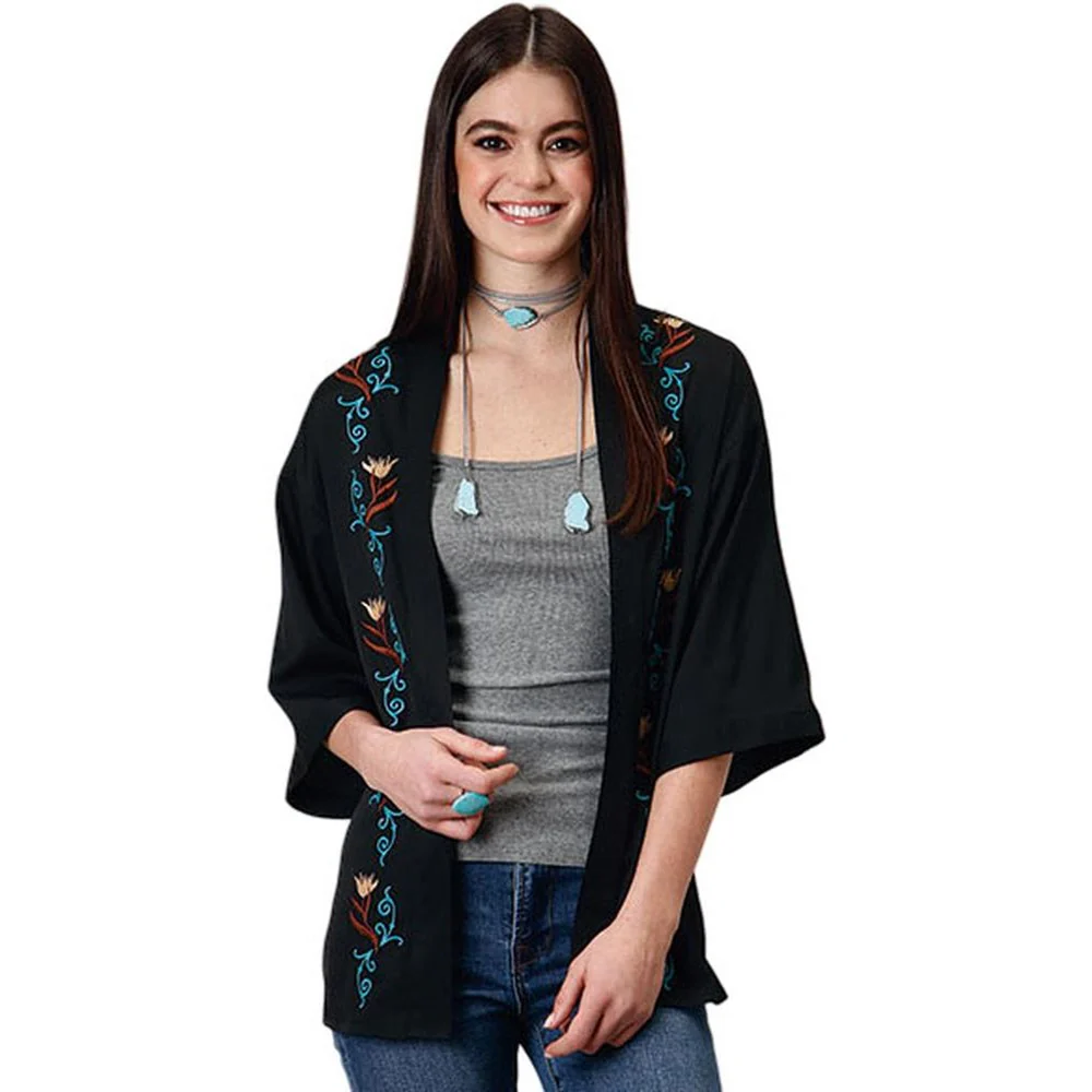 Roper - Womens Winter I Five Star Black Open Front Cardigan