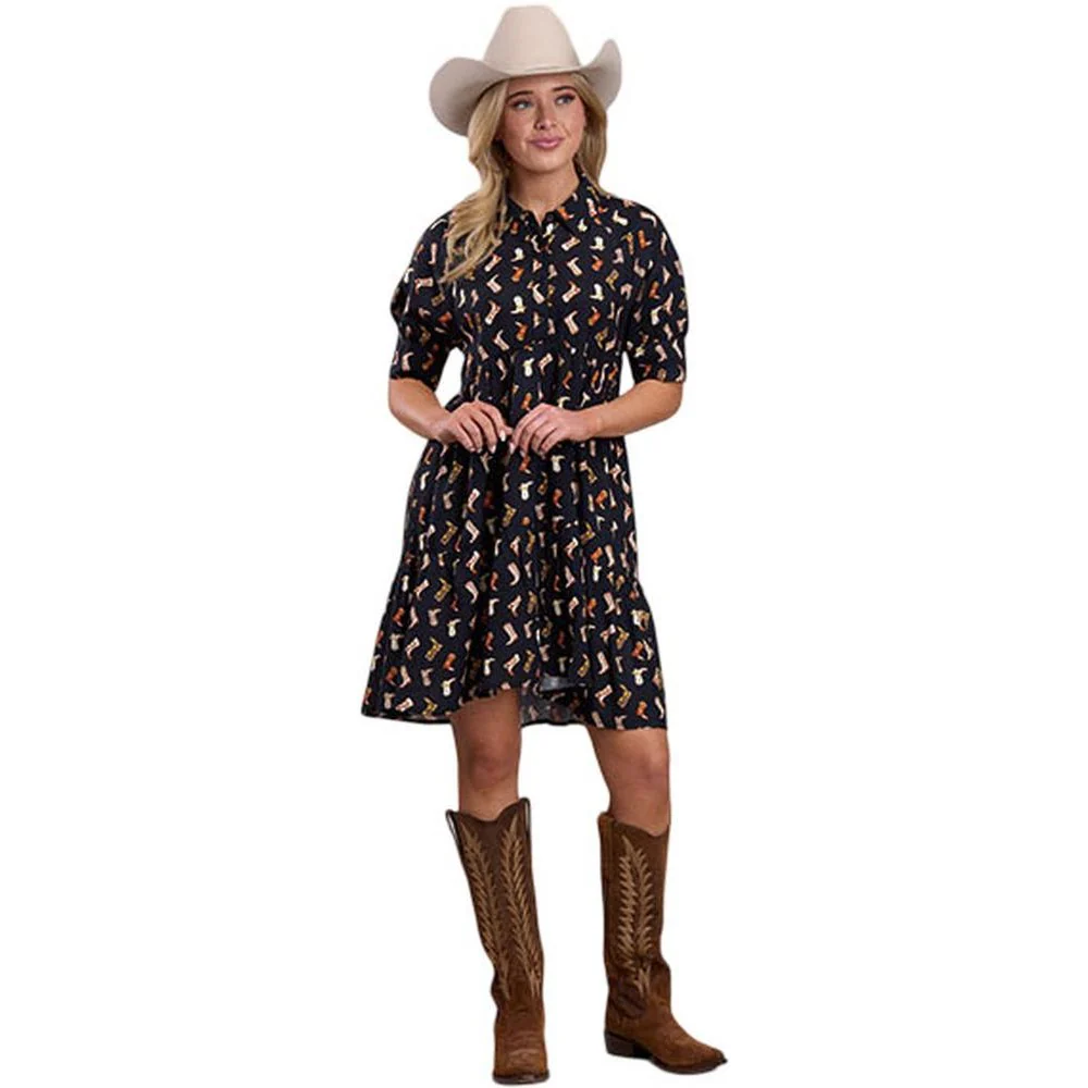 Roper - Womens Winter I Five Star Boot Print Baby Doll Dress