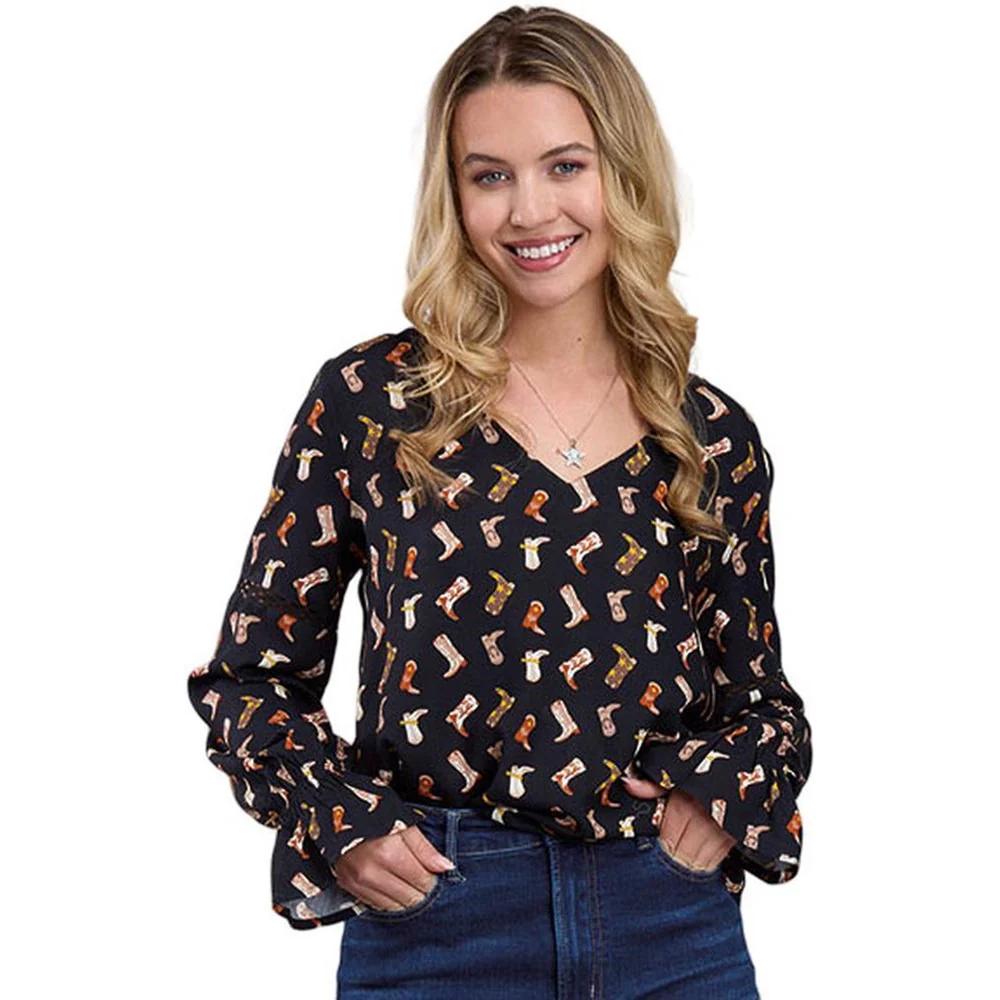 Roper - Womens Winter I Five Star Boot Print Long Sleeve Peasant Blouse - Image 2