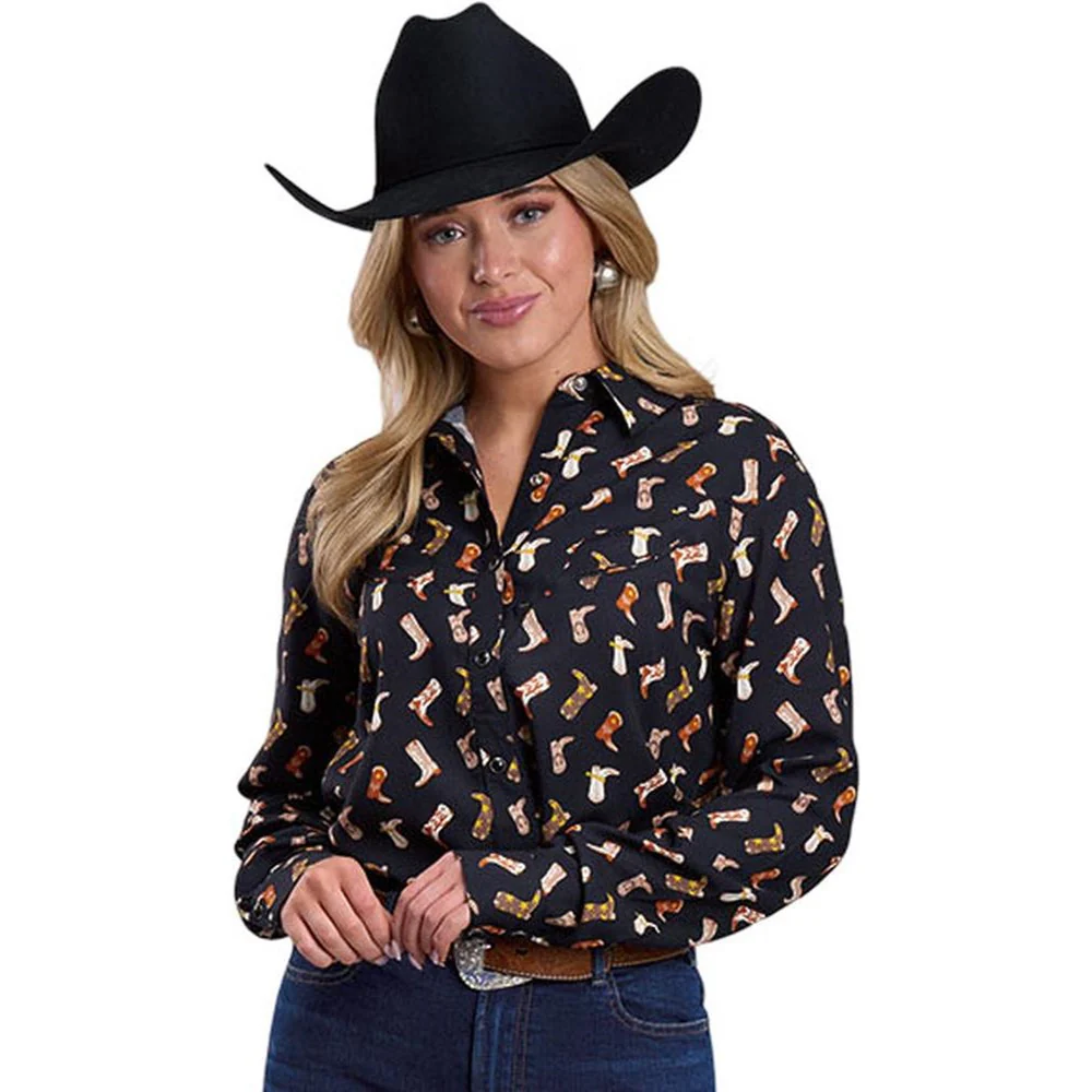 Roper - Womens Winter I Five Star Boot Print Long Sleeve Western Blouse - Image 2