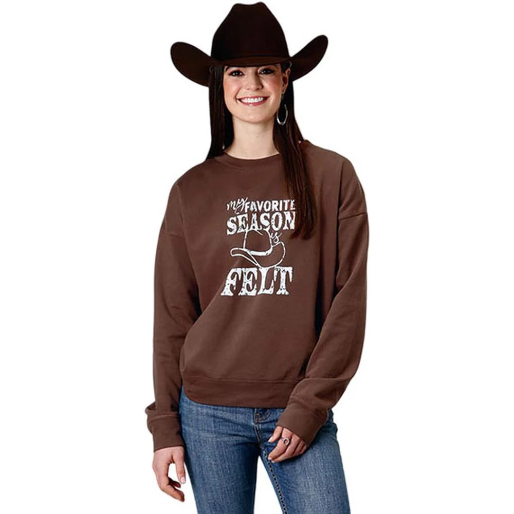 Roper - Womens Winter I Five Star Brown Cotton Fleece Long Sleeve Pullover